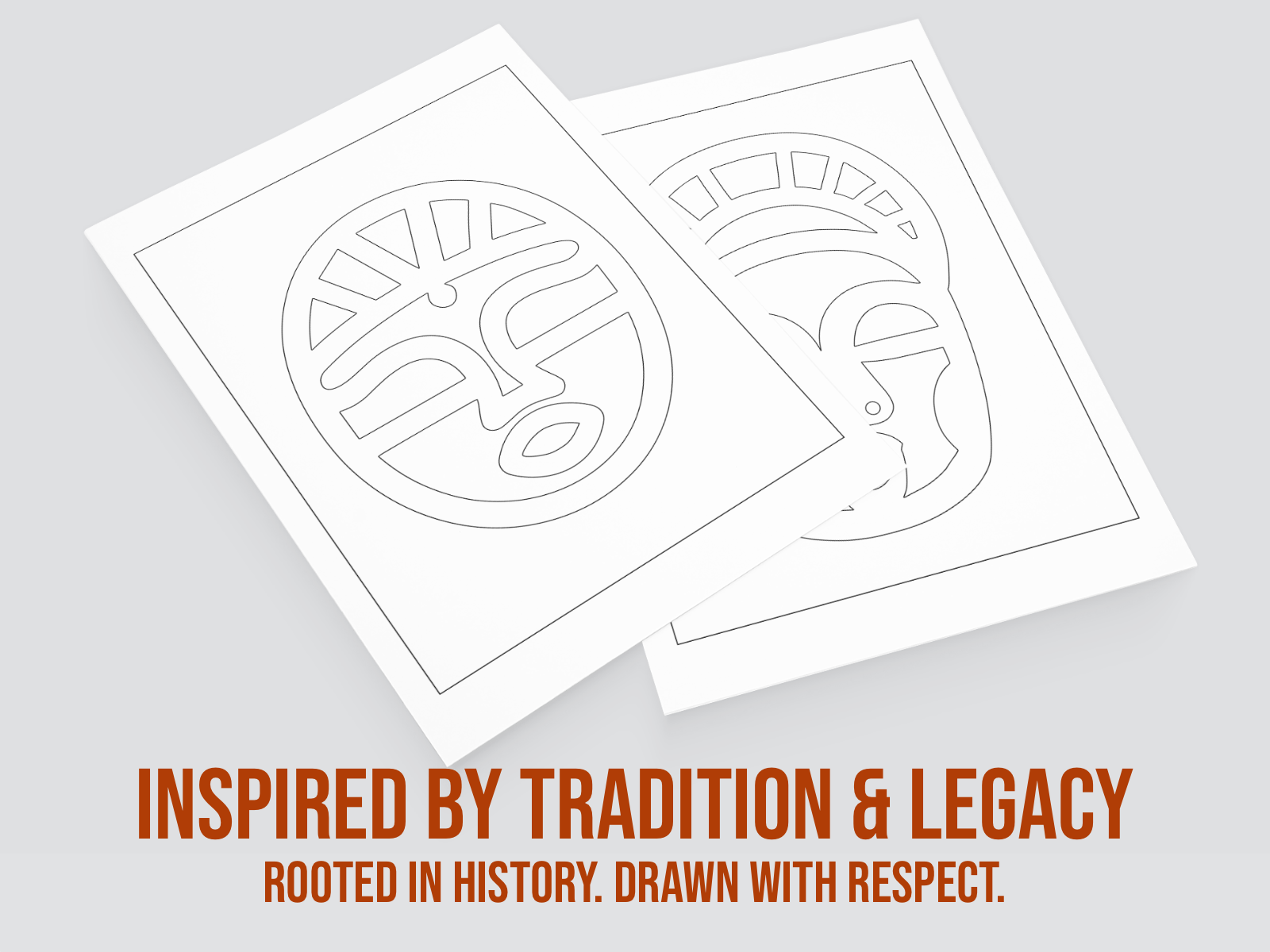 Two sheets of paper with Africa inspired designs and text on a gray background