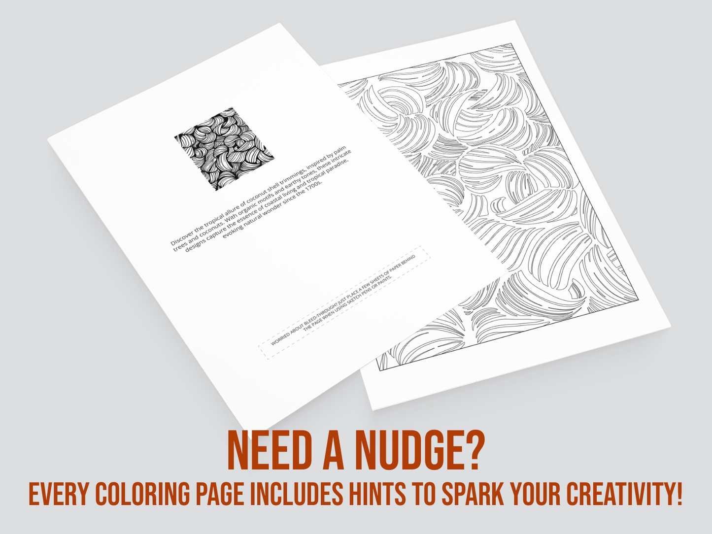 Two pages with one hint page and another coloring pattern on a gray background, featuring text about coloring hints.