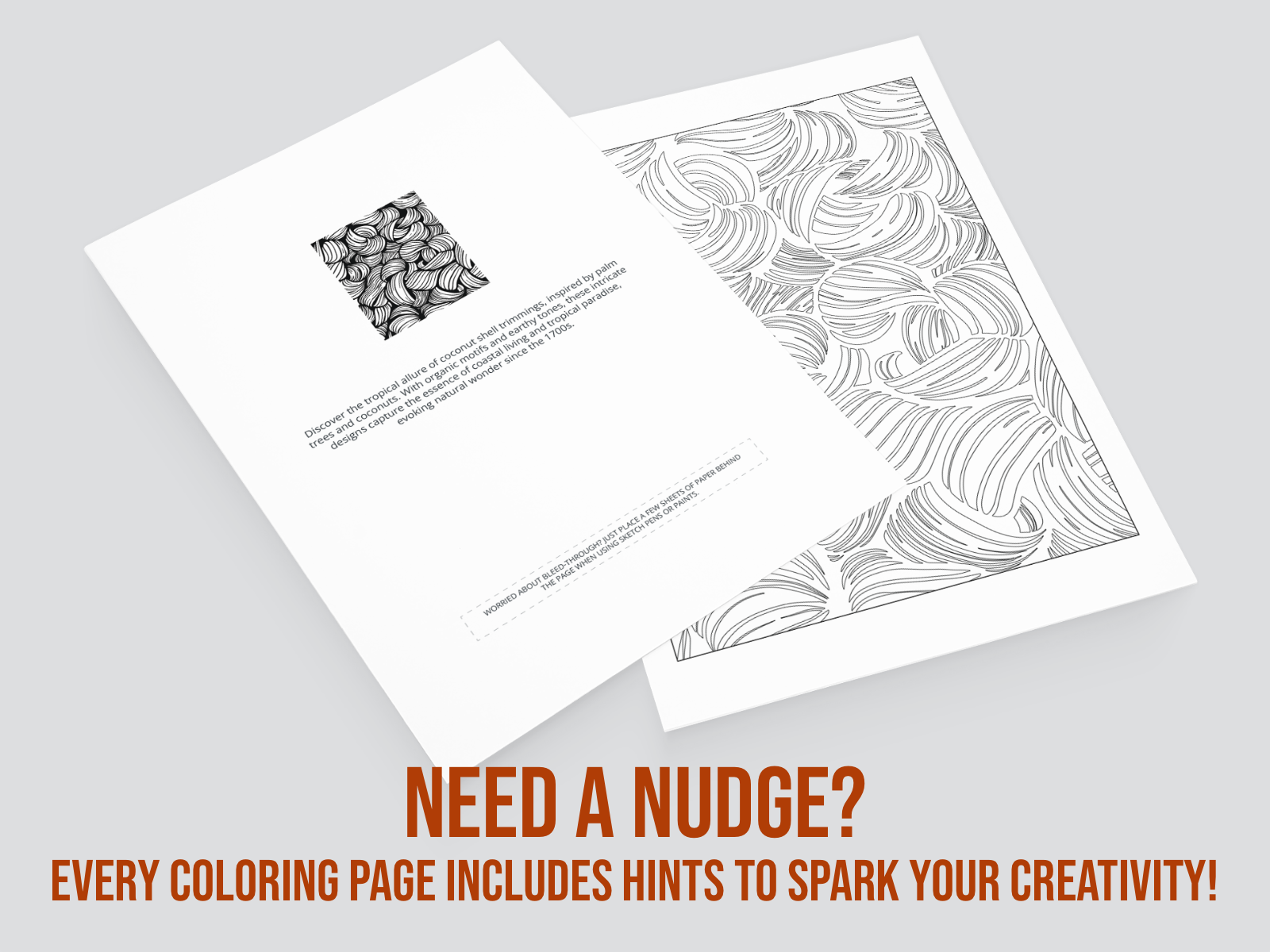 Two pages with one hint page and another coloring pattern on a gray background, featuring text about coloring hints.