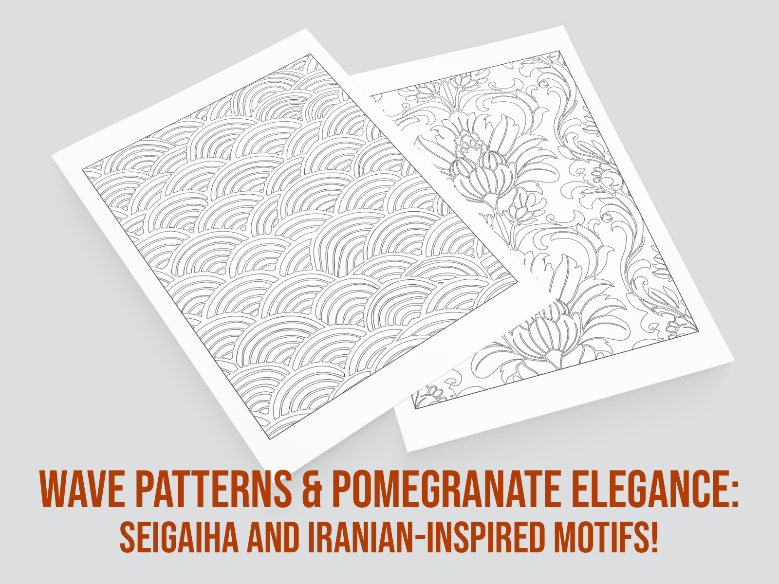 Two sheets of paper with a wave pattern and a floral design on a gray background.