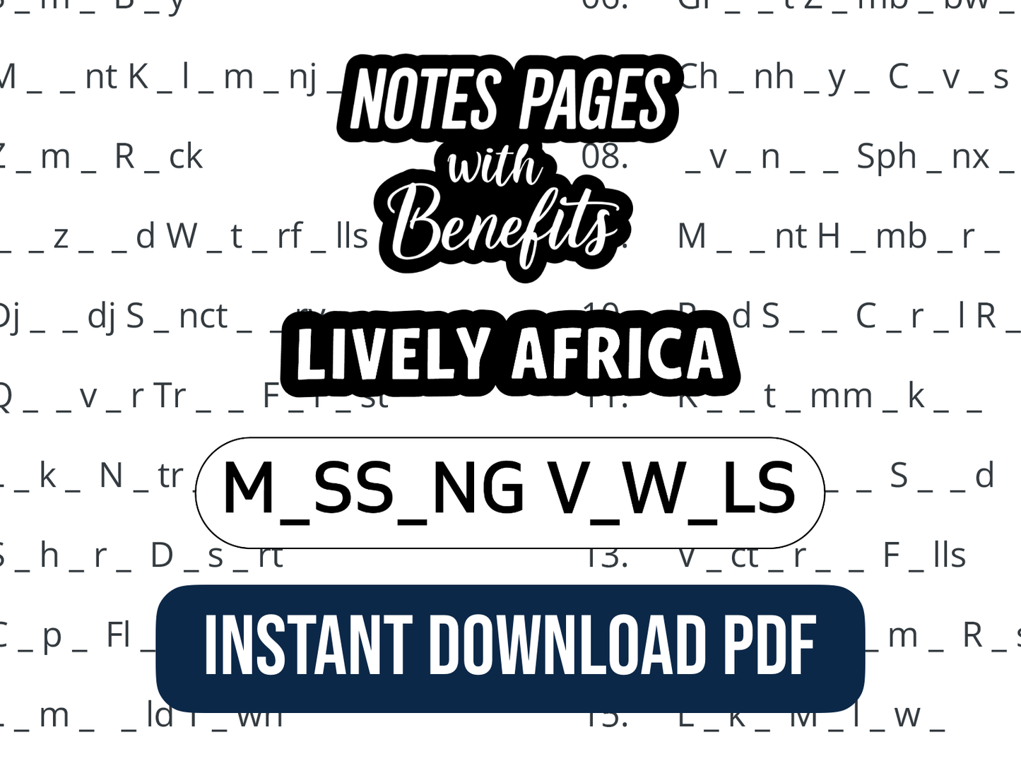 Missing Vowels | Lively Africa | College Notes Pack