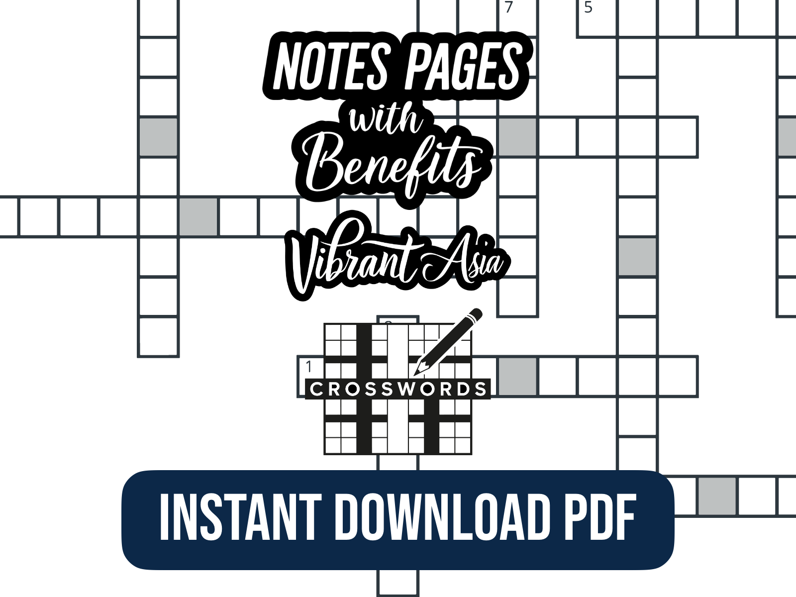 Crossword puzzle with text overlay on a white background