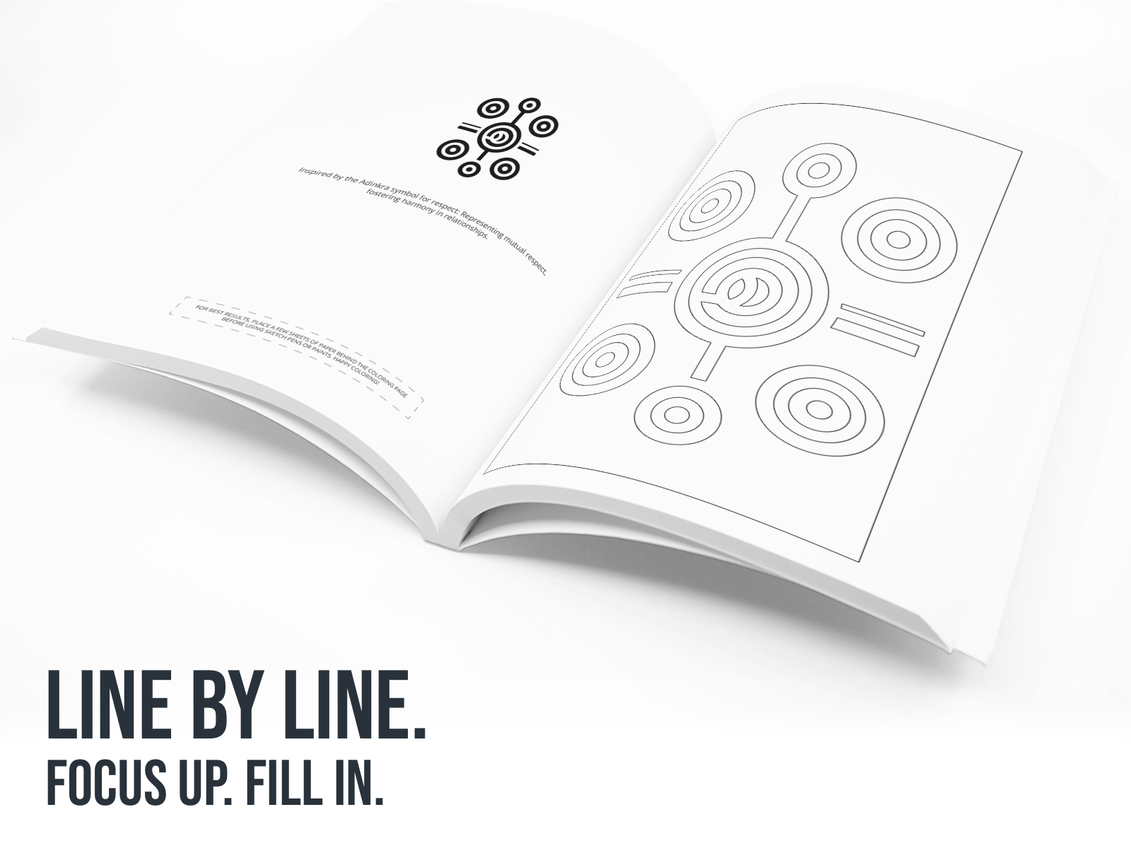 Open book with line art design on a white background with text Line by Line