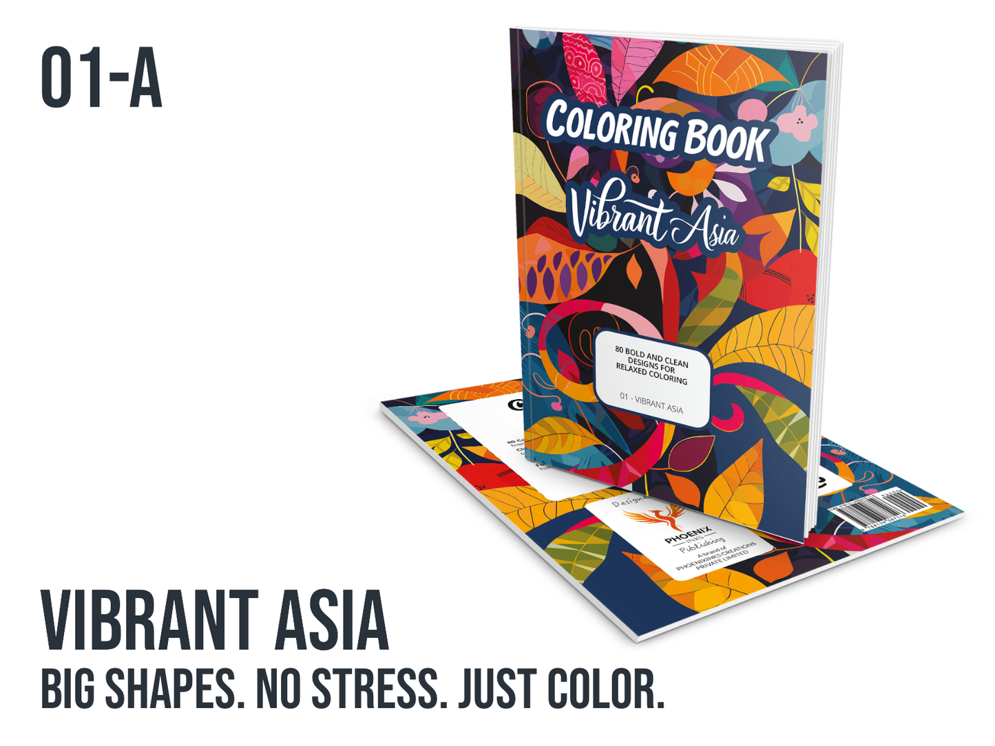Coloring book titled 'Vibrant Asia' with colorful design on a white background